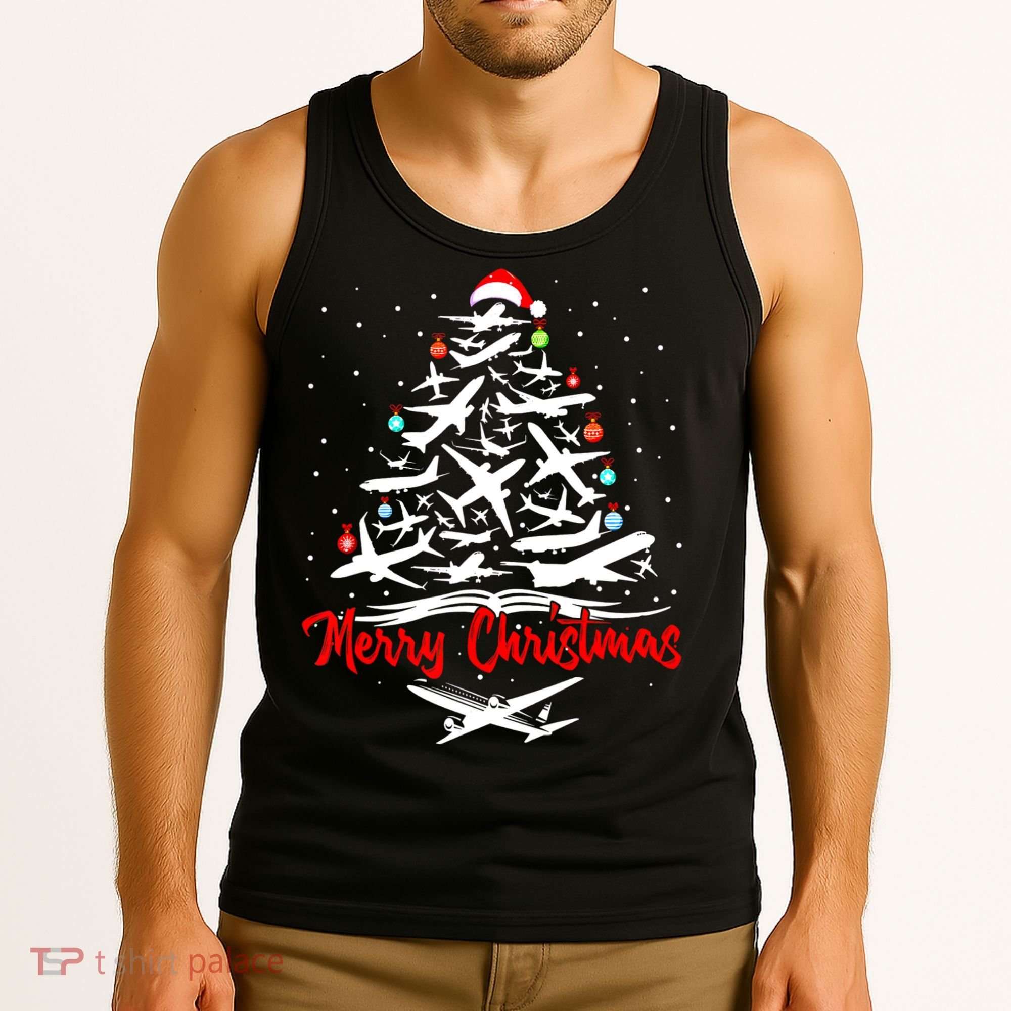 Funny Christmas Gift Airplane Christmas Tree Tank Top