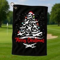 Funny Christmas Gift Airplane Christmas Tree Golf Towel thumb 1
