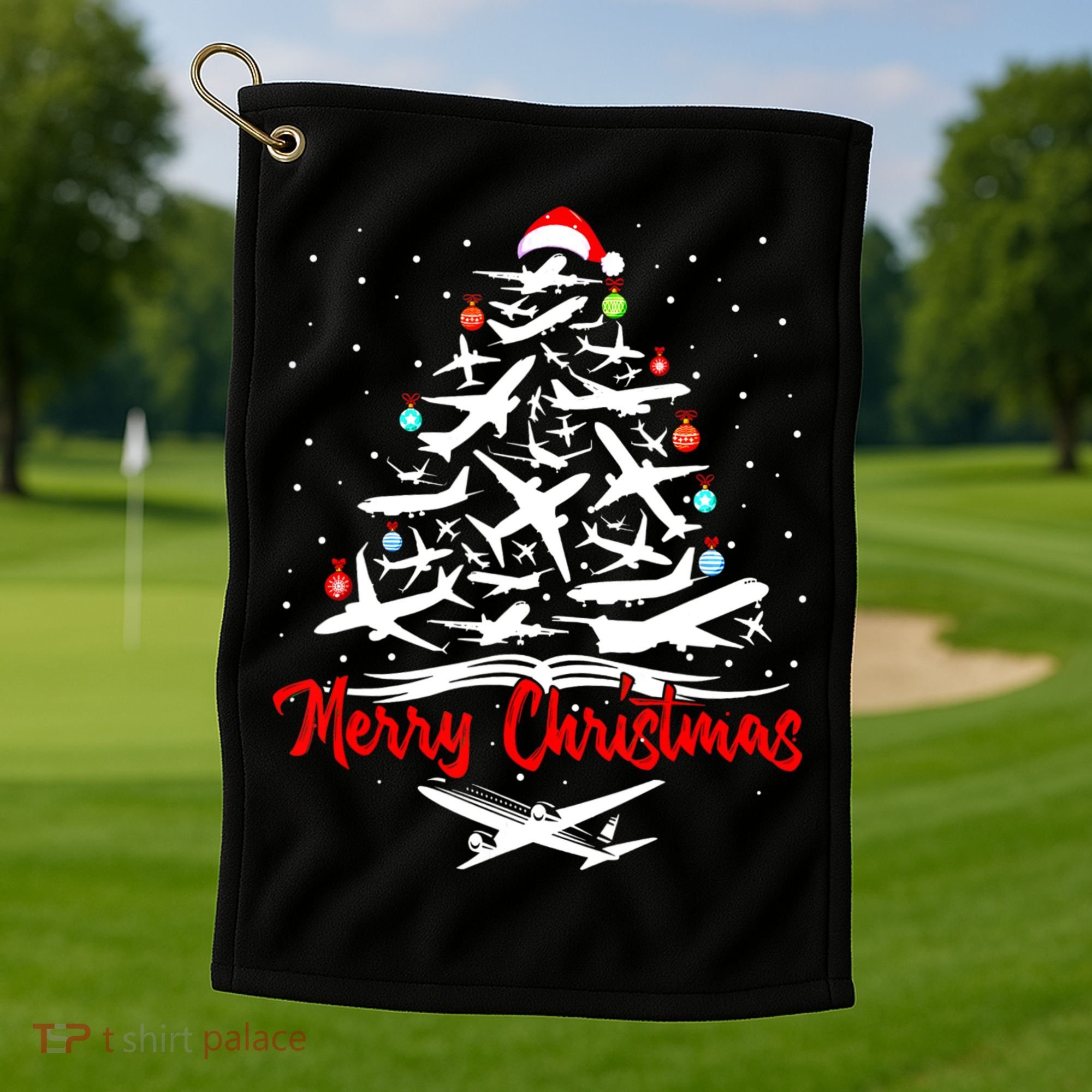 Funny Christmas Gift Airplane Christmas Tree Golf Towel
