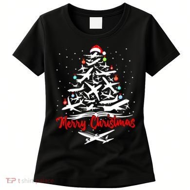 Funny Christmas Gift Airplane Christmas Tree Women's T-Shirt