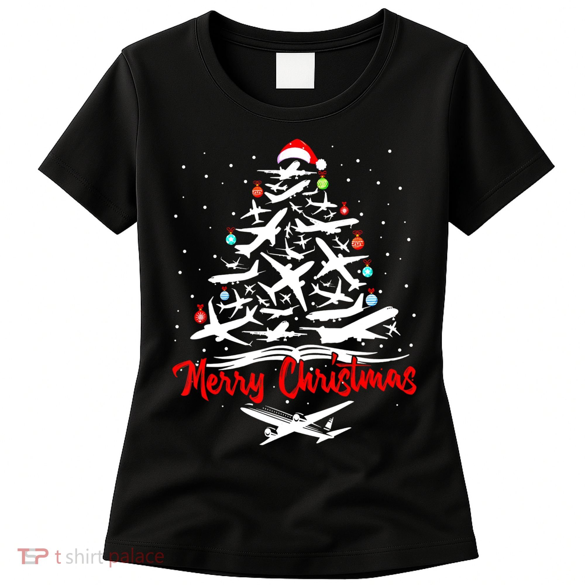 Funny Christmas Gift Airplane Christmas Tree Women's T-Shirt