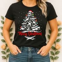 Funny Christmas Gift Airplane Christmas Tree Women's T-Shirt thumb 2