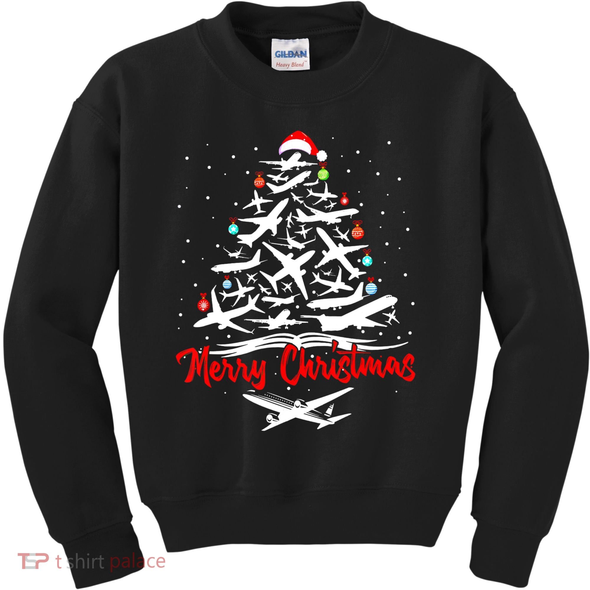 Funny Christmas Gift Airplane Christmas Tree Kids Sweatshirt