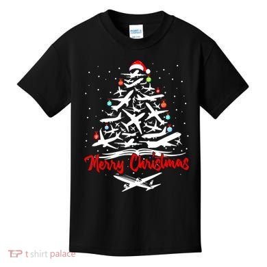 Funny Christmas Gift Airplane Christmas Tree Kids T-Shirt