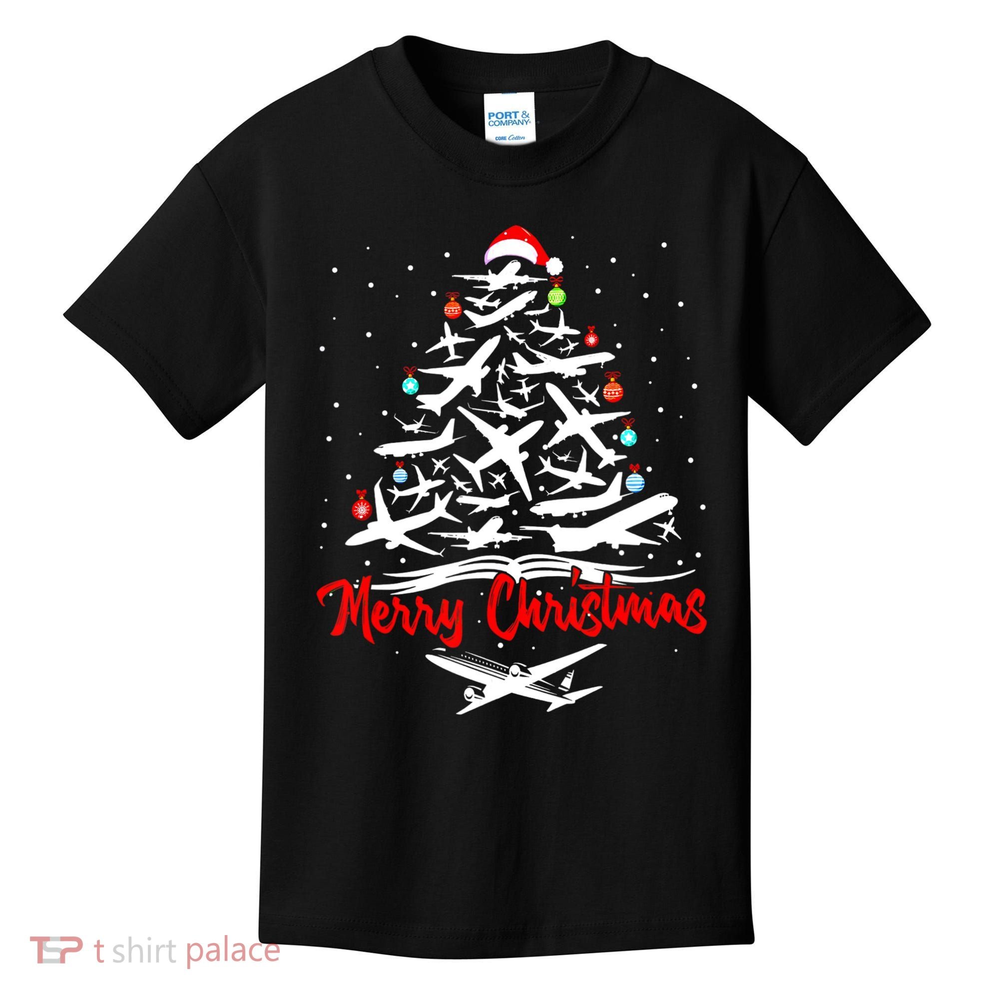 Funny Christmas Gift Airplane Christmas Tree Kids T-Shirt