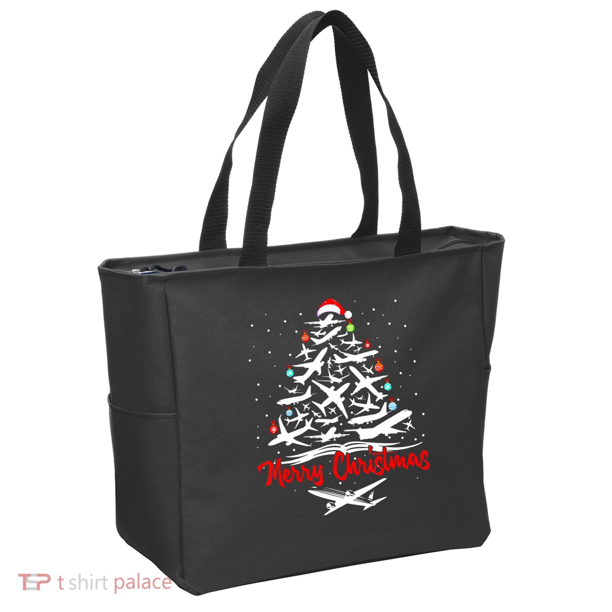 Funny Christmas Gift Airplane Christmas Tree Tote Bag