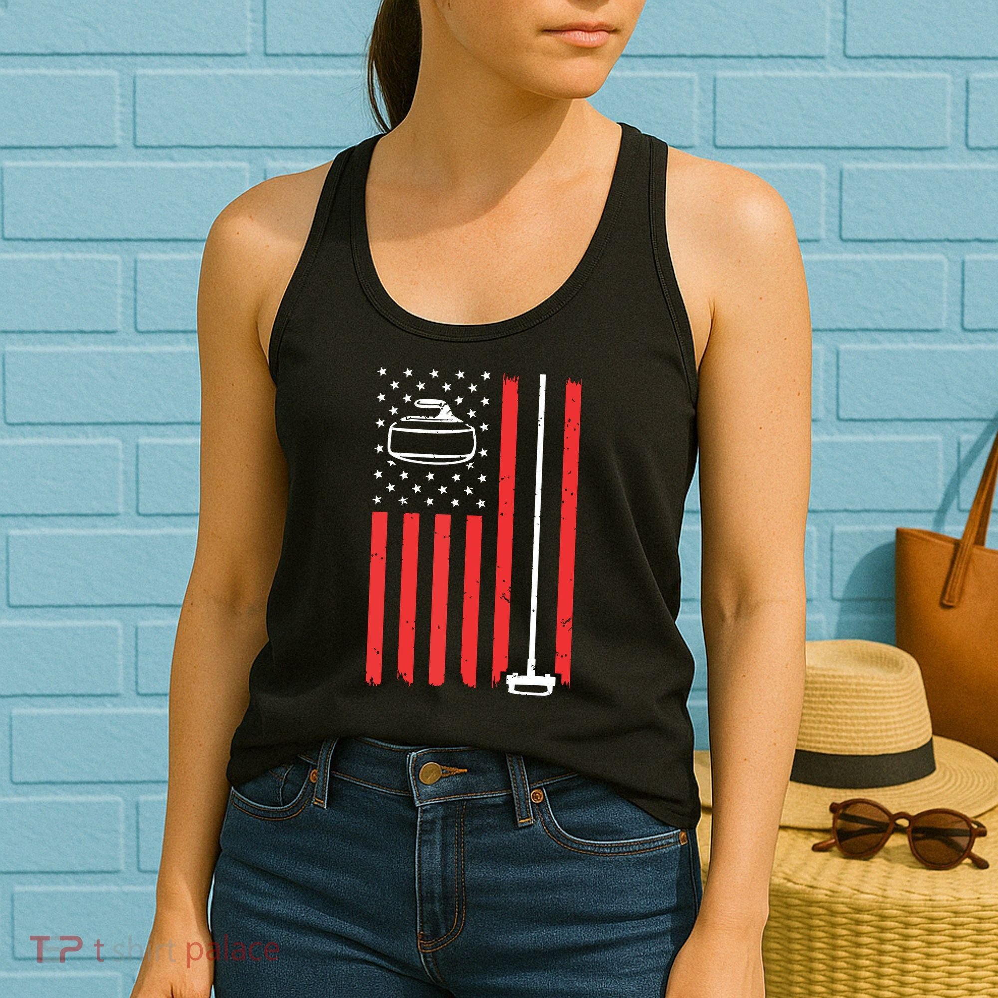 Funny Curling Gift For Men Women Curling Players USA Team Women's Tank Top