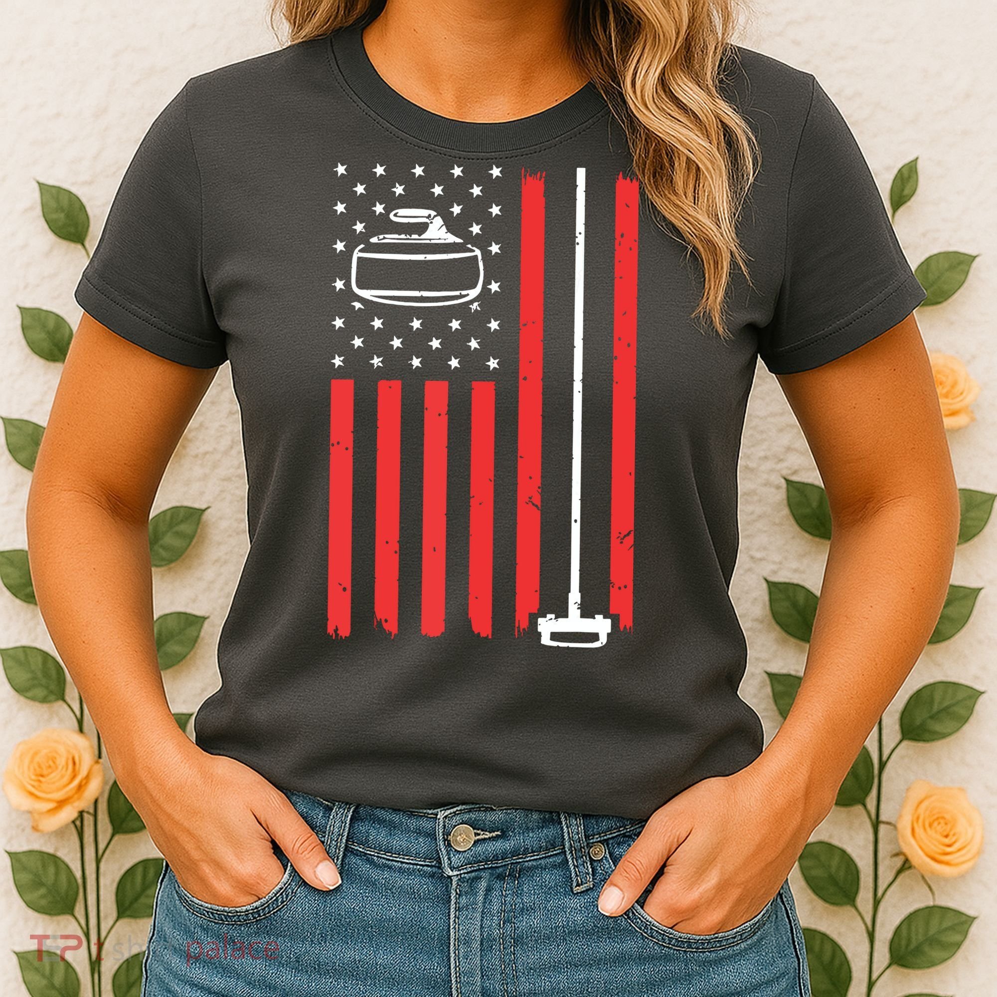 Funny Curling Gift For Men Women Curling Players USA Team Women's T-Shirt