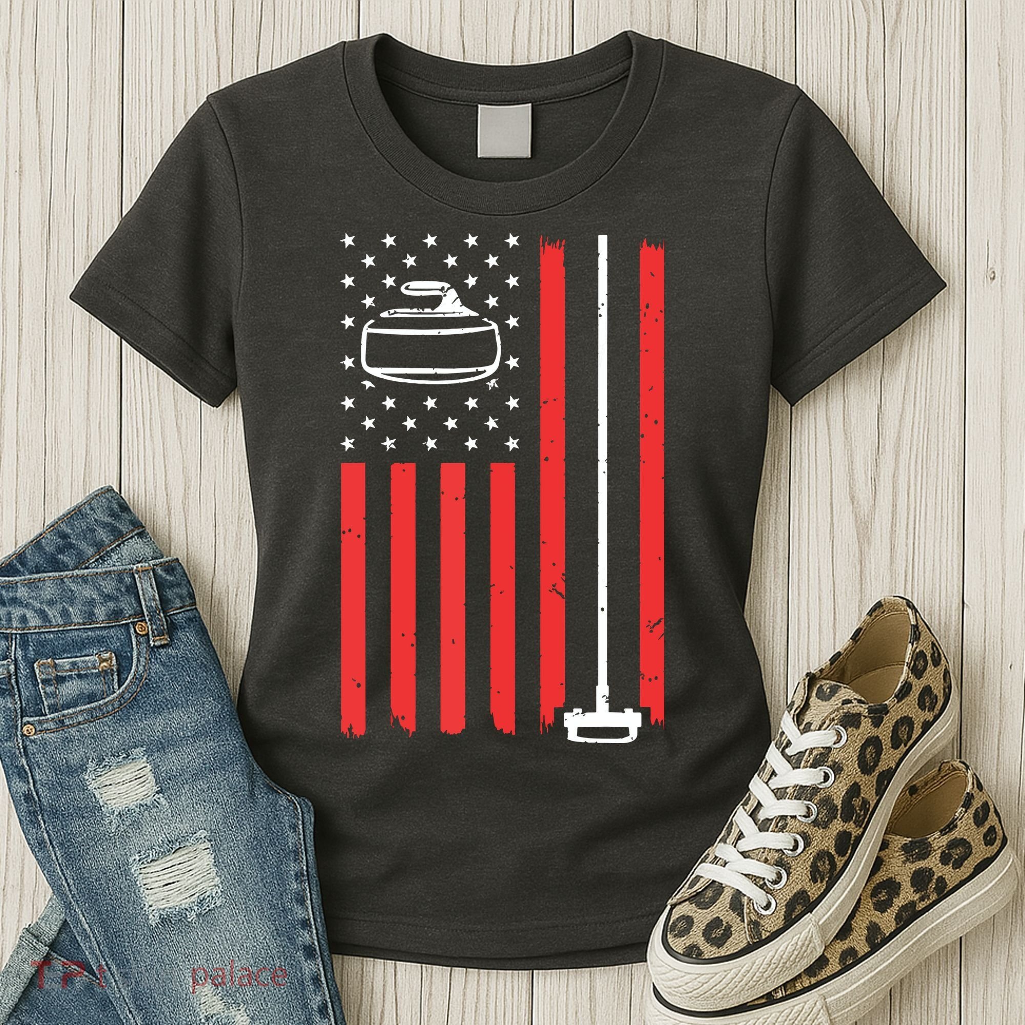 Funny Curling Gift For Men Women Curling Players USA Team Women's T-Shirt