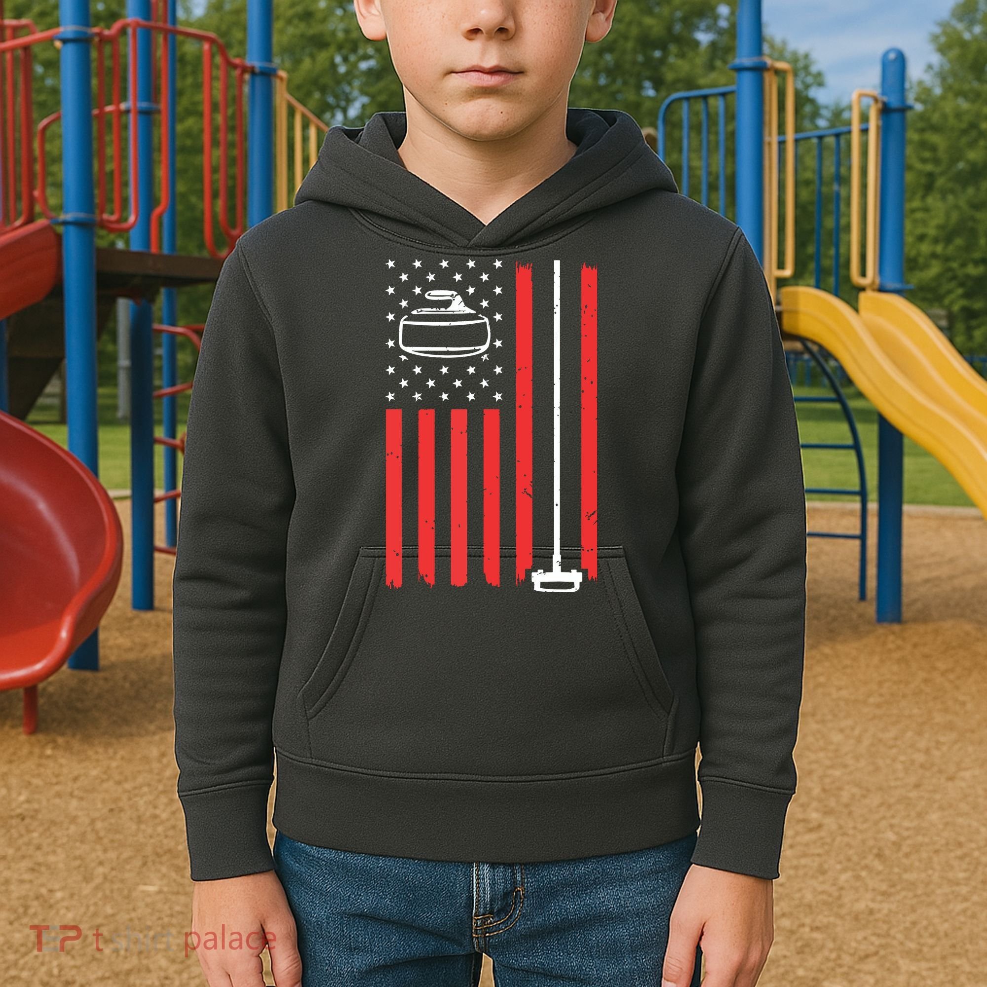 Funny Curling Gift For Men Women Curling Players USA Team Kids Hoodie