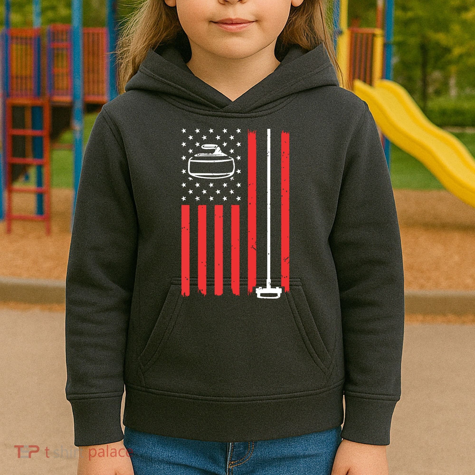 Funny Curling Gift For Men Women Curling Players USA Team Kids Hoodie
