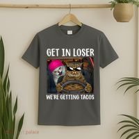 Funny Cats Get In Loser We're Getting Tacos T-Shirt thumb 2