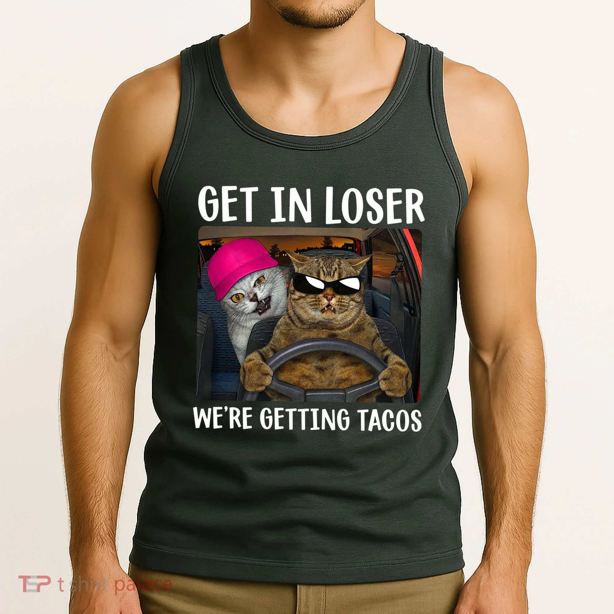 Funny Cats Get In Loser We're Getting Tacos Tank Top