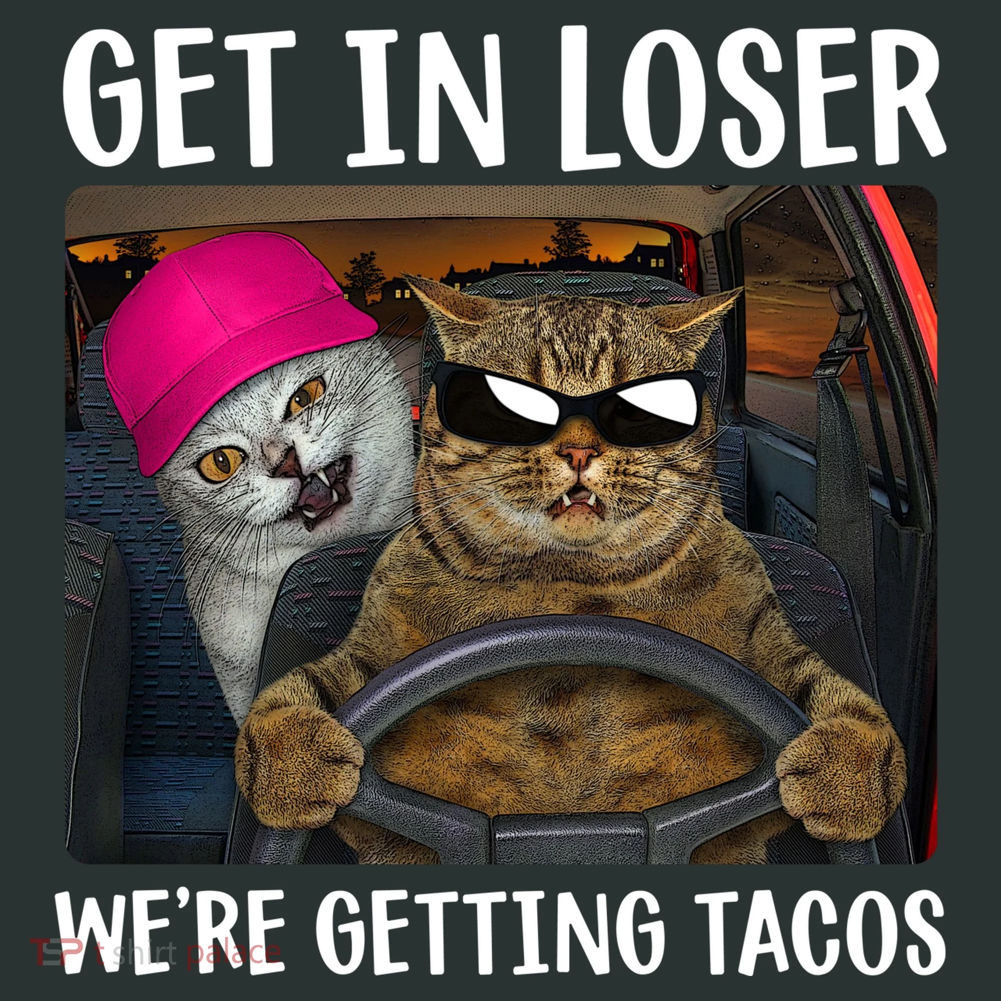 Funny Cats Get In Loser We're Getting Tacos Tank Top