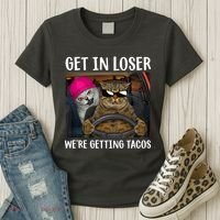Funny Cats Get In Loser We're Getting Tacos Women's T-Shirt thumb 3