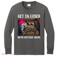 Funny Cats Get In Loser We're Getting Tacos Kids Long Sleeve Shirt thumb 0