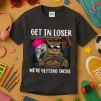 Funny Cats Get In Loser We're Getting Tacos Kids T-Shirt thumb 3