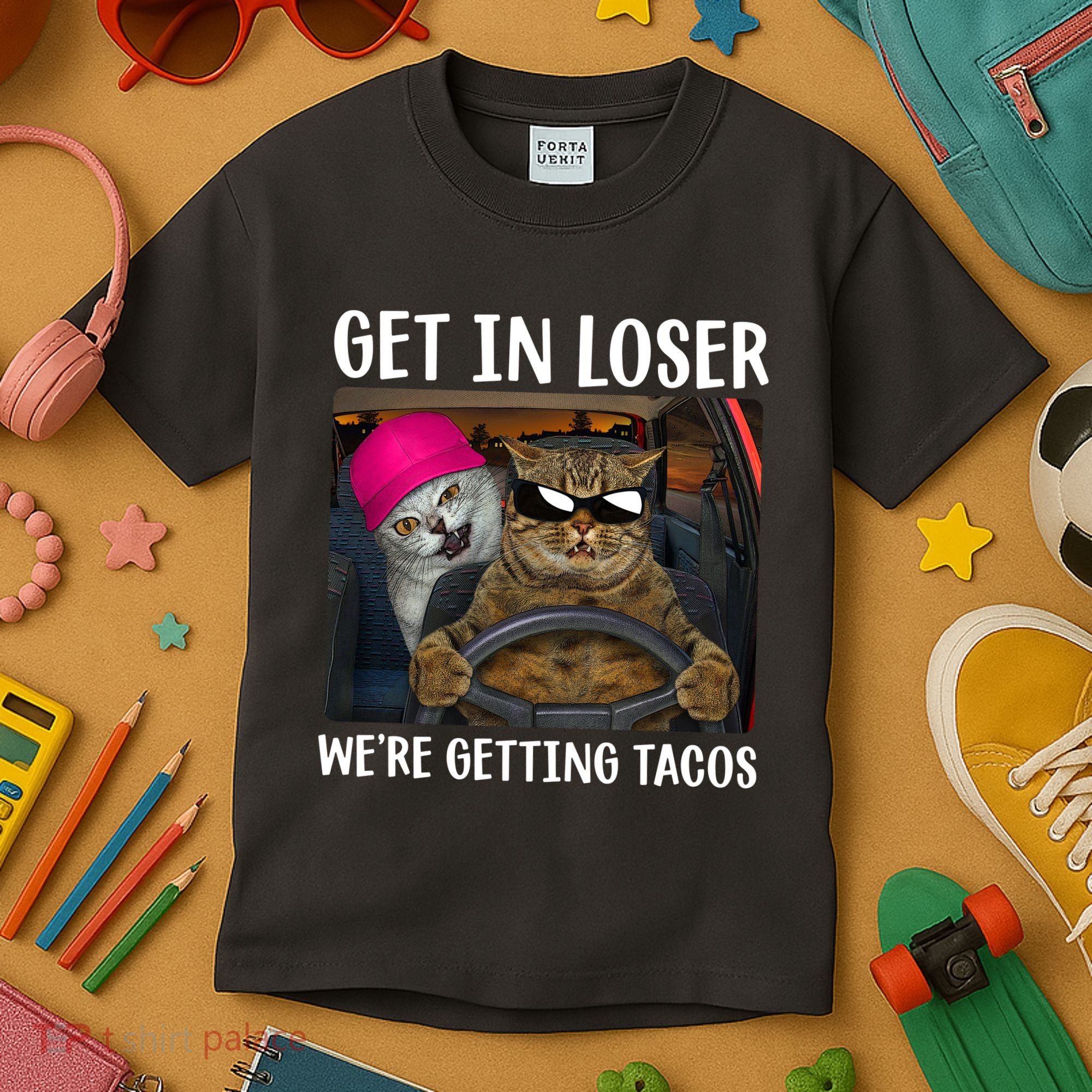 Funny Cats Get In Loser We're Getting Tacos Kids T-Shirt
