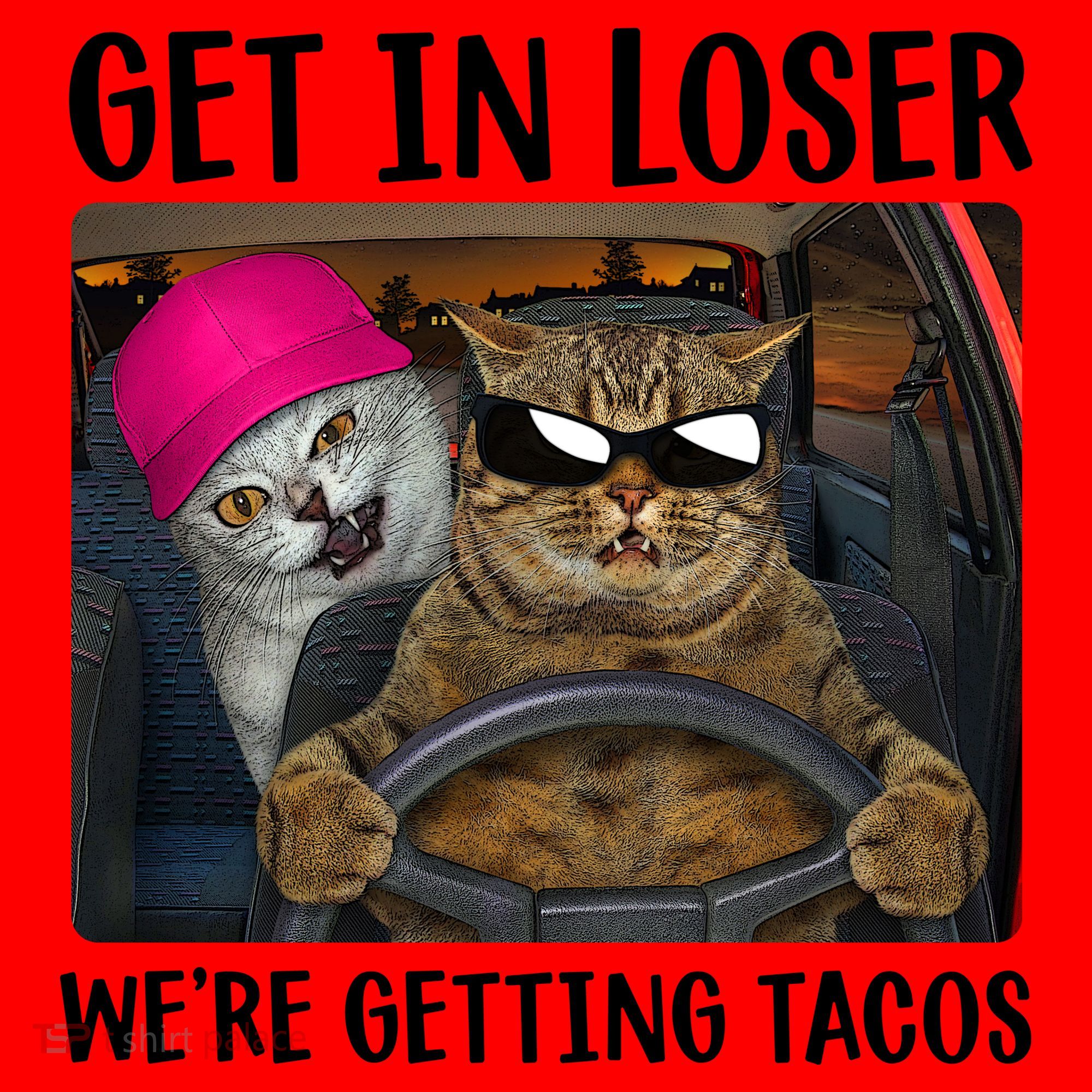 Funny Cats Get In Loser We're Getting Tacos Santa Hat