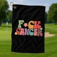 Fuck Cancer Groovy Retro Golf Towel thumb 1