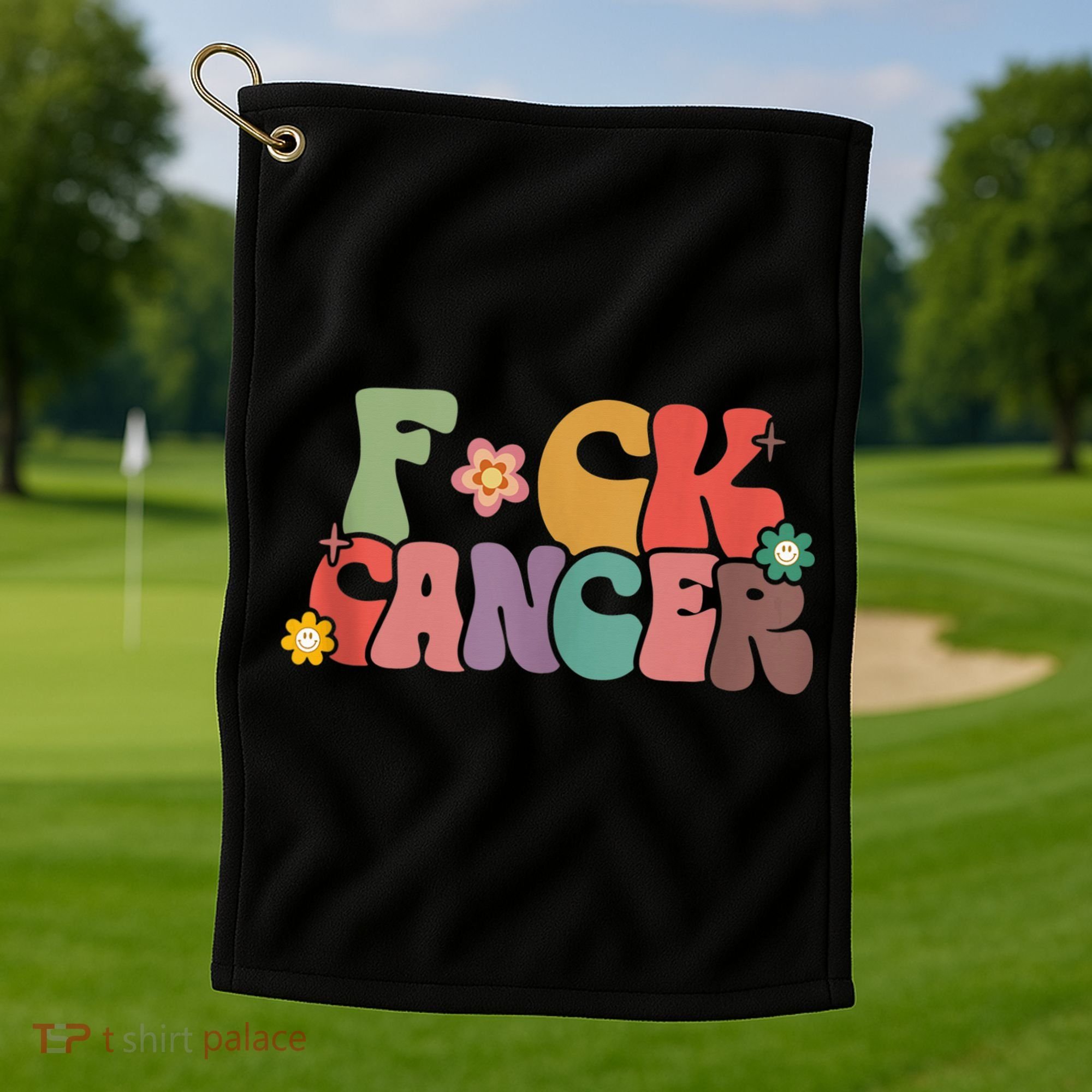 Fuck Cancer Groovy Retro Golf Towel