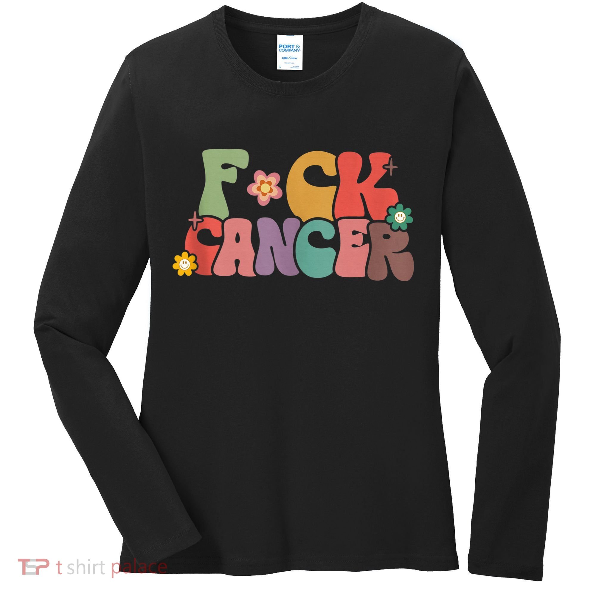 Fuck Cancer Groovy Retro Women's Long Sleeve Shirt