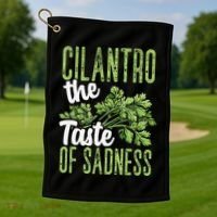 Funny Cilantro Green Herb Dislike Bad Taste Of Sadness Golf Towel thumb 1