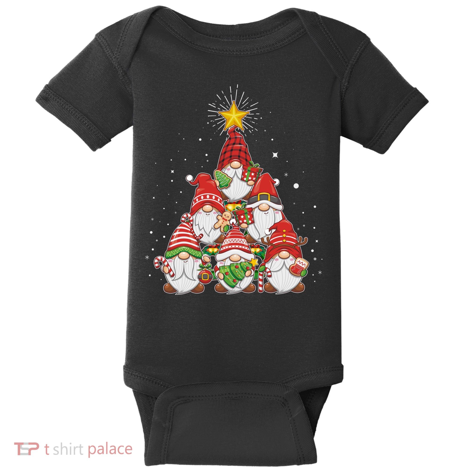 Funny Christmas Gnome Tree Baby Bodysuit