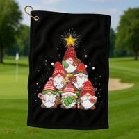 Funny Christmas Gnome Tree Golf Towel thumb 1