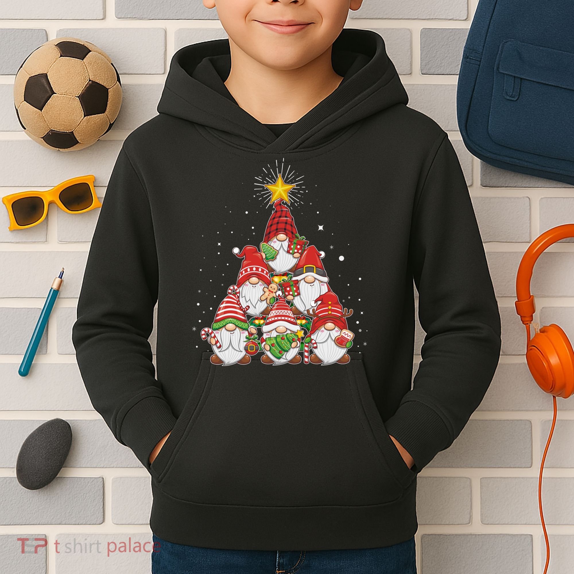 Funny Christmas Gnome Tree Kids Hoodie