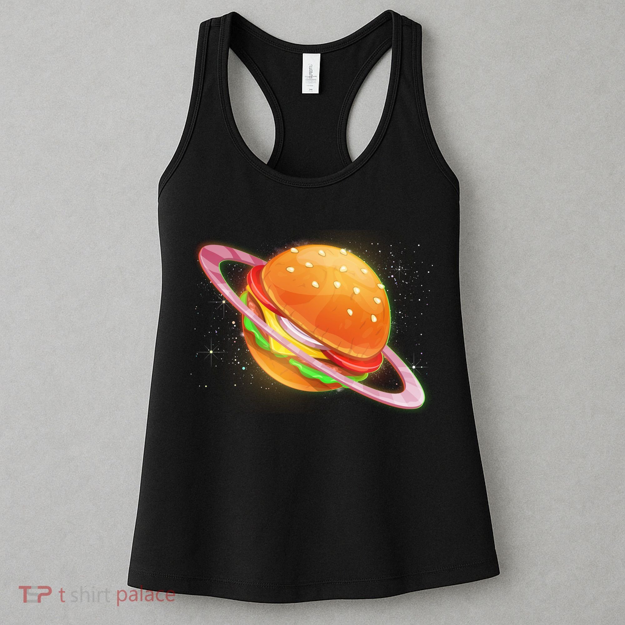 Funny Cosmic Galaxy Burger Planet Women's Tank Top