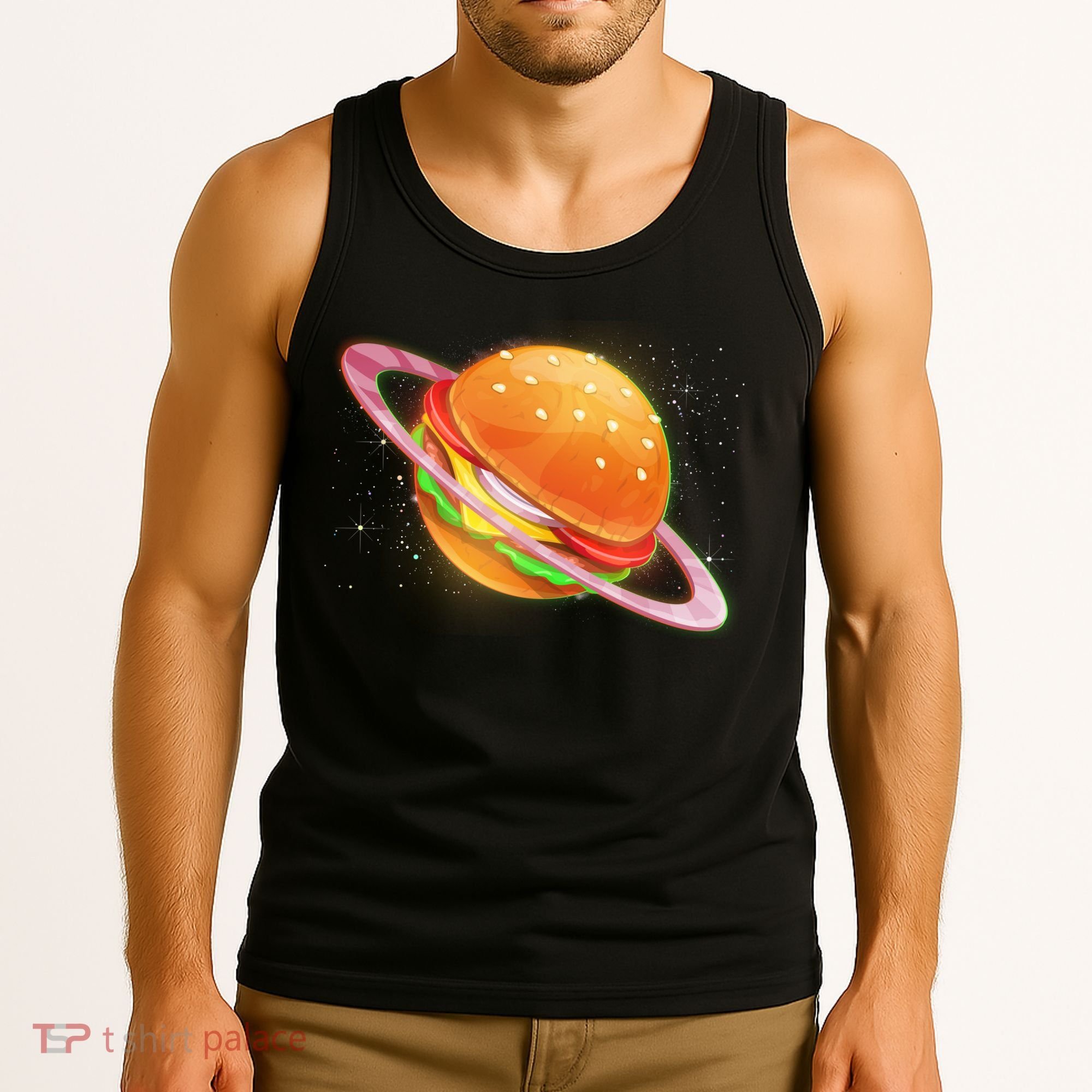 Funny Cosmic Galaxy Burger Planet Tank Top