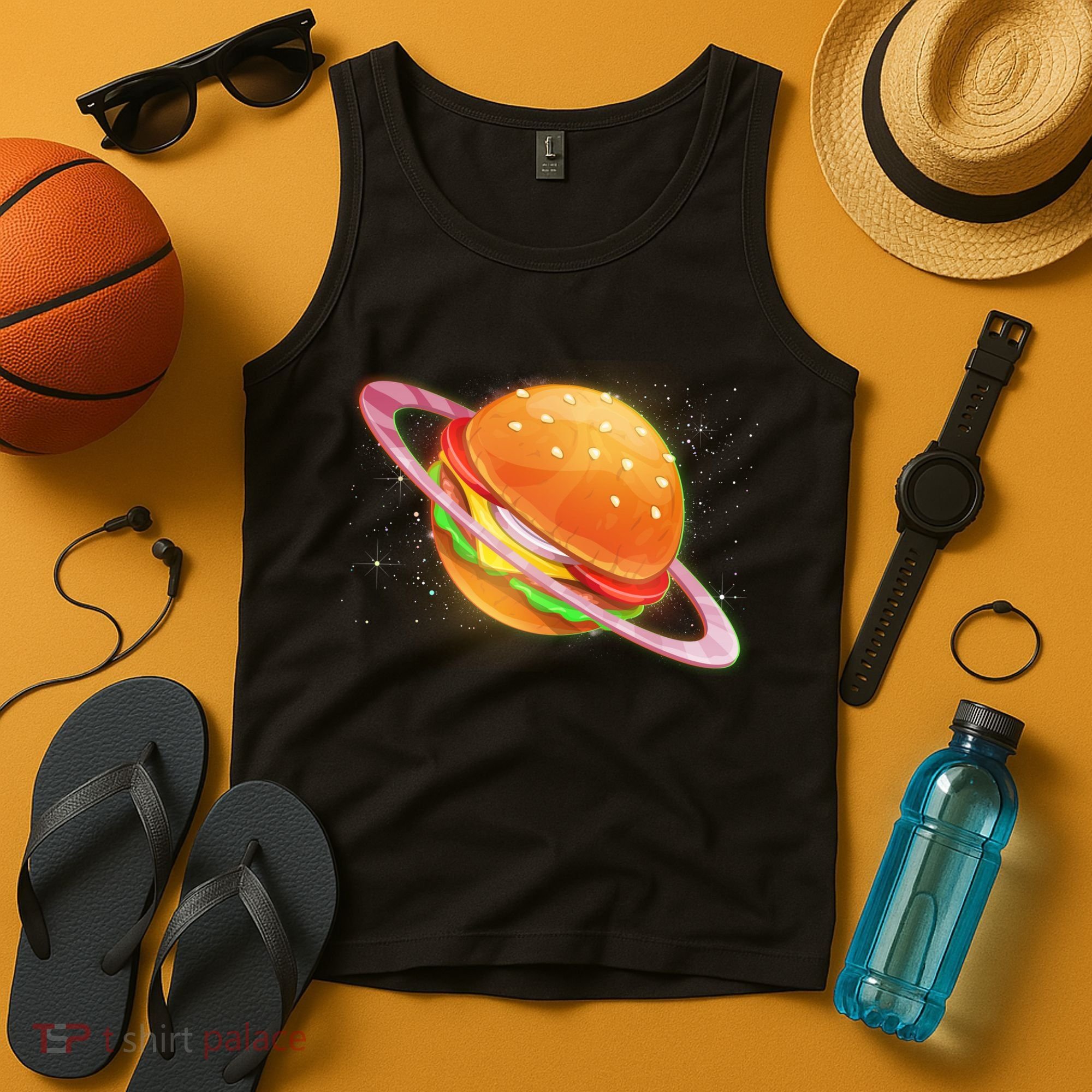 Funny Cosmic Galaxy Burger Planet Tank Top
