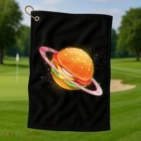 Funny Cosmic Galaxy Burger Planet Golf Towel thumb 1