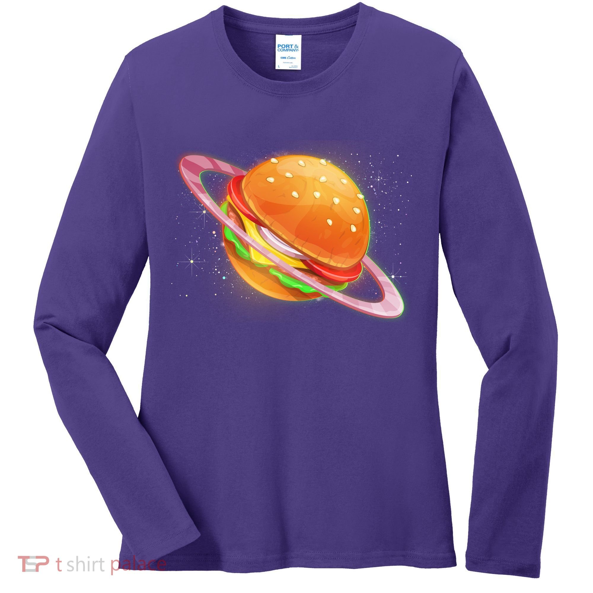 Funny Cosmic Galaxy Burger Planet Women's Long Sleeve Shirt