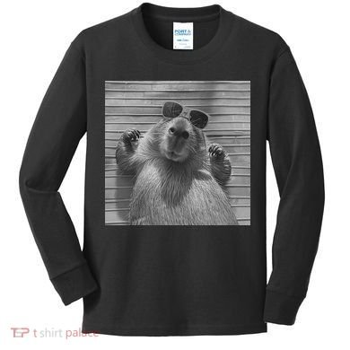 Funny Capybara Gifts Cool Capybara Selfie Kids Long Sleeve Shirt