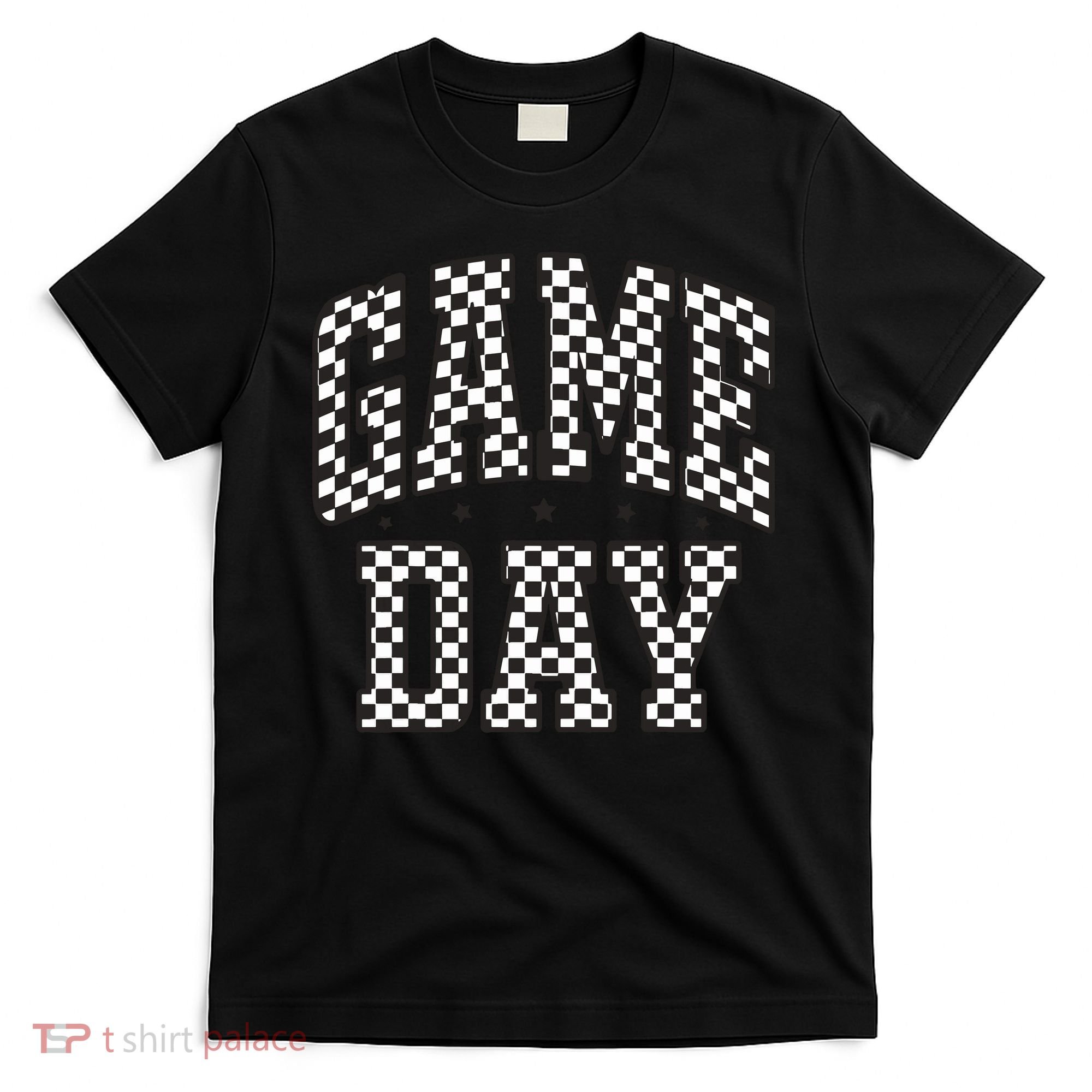 Funny Checkered Game Day Football Black White Gift Women T-Shirt