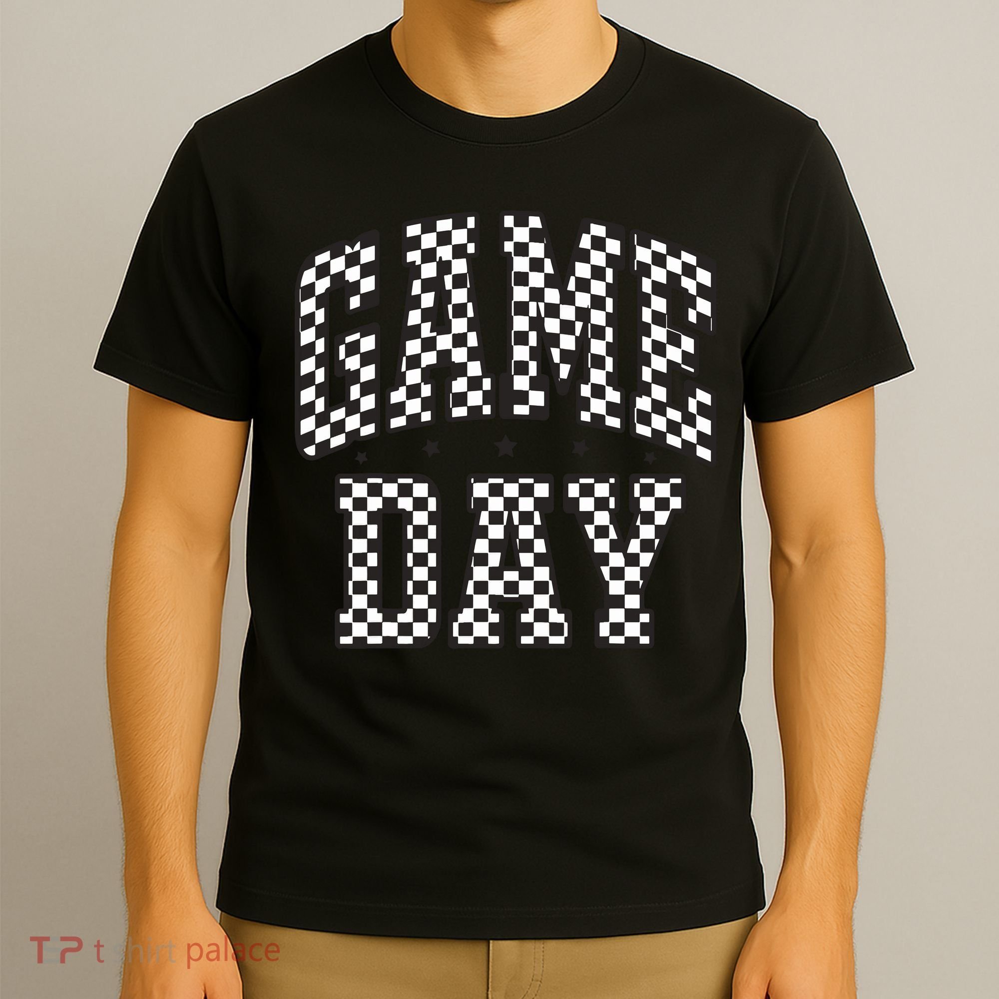 Funny Checkered Game Day Football Black White Gift Women T-Shirt