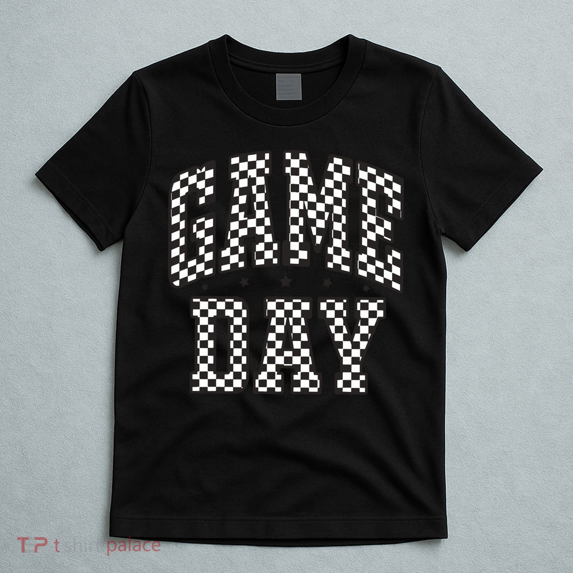 Funny Checkered Game Day Football Black White Gift Women T-Shirt
