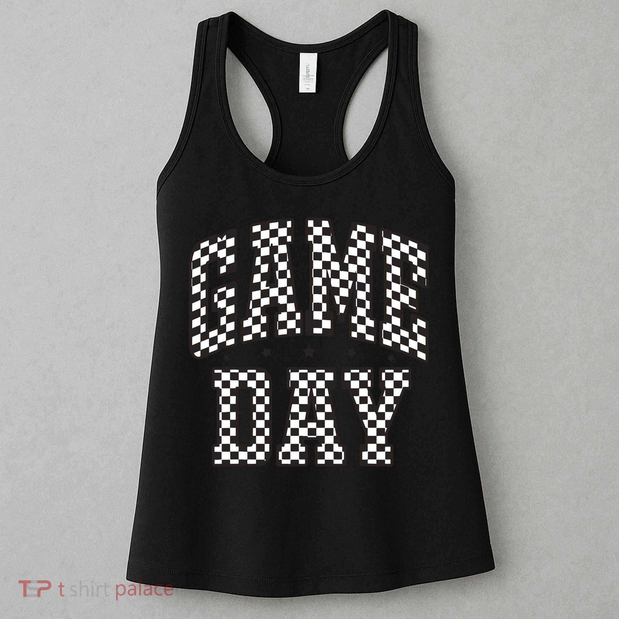Funny Checkered Game Day Football Black White Gift Women Women's Tank Top