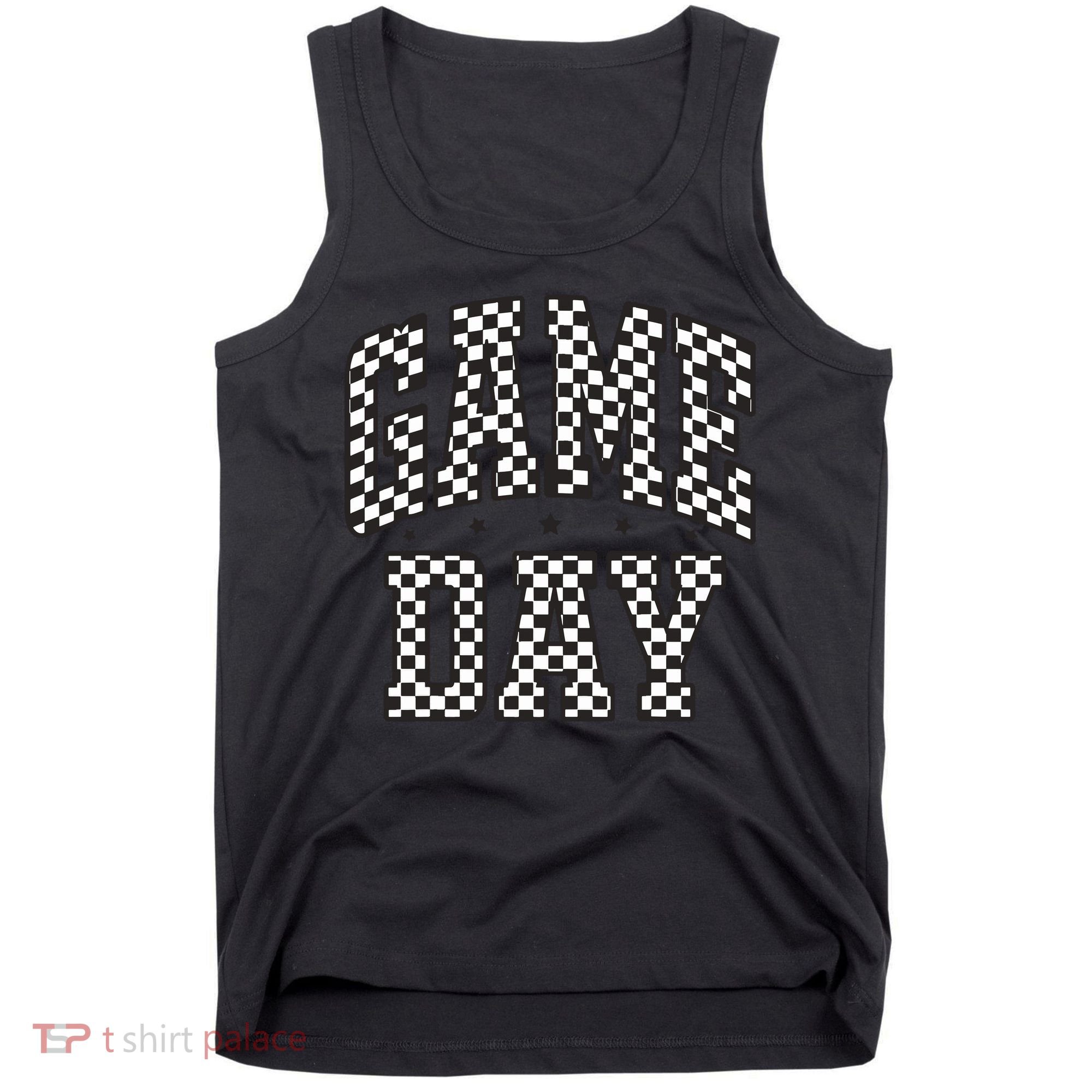 Funny Checkered Game Day Football Black White Gift Women Tank Top