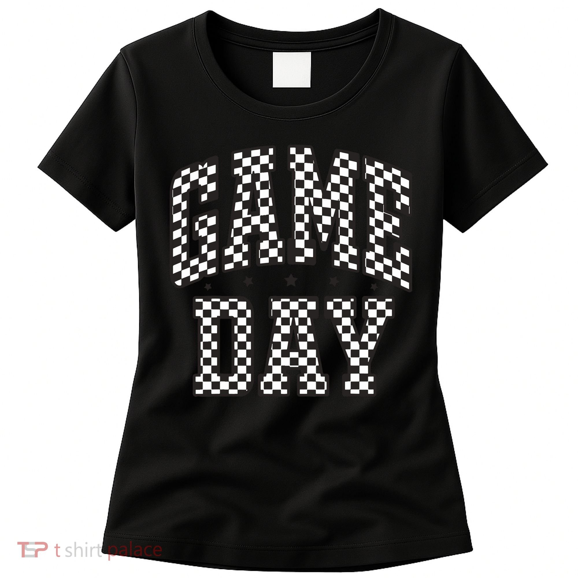 Funny Checkered Game Day Football Black White Gift Women Women's T-Shirt