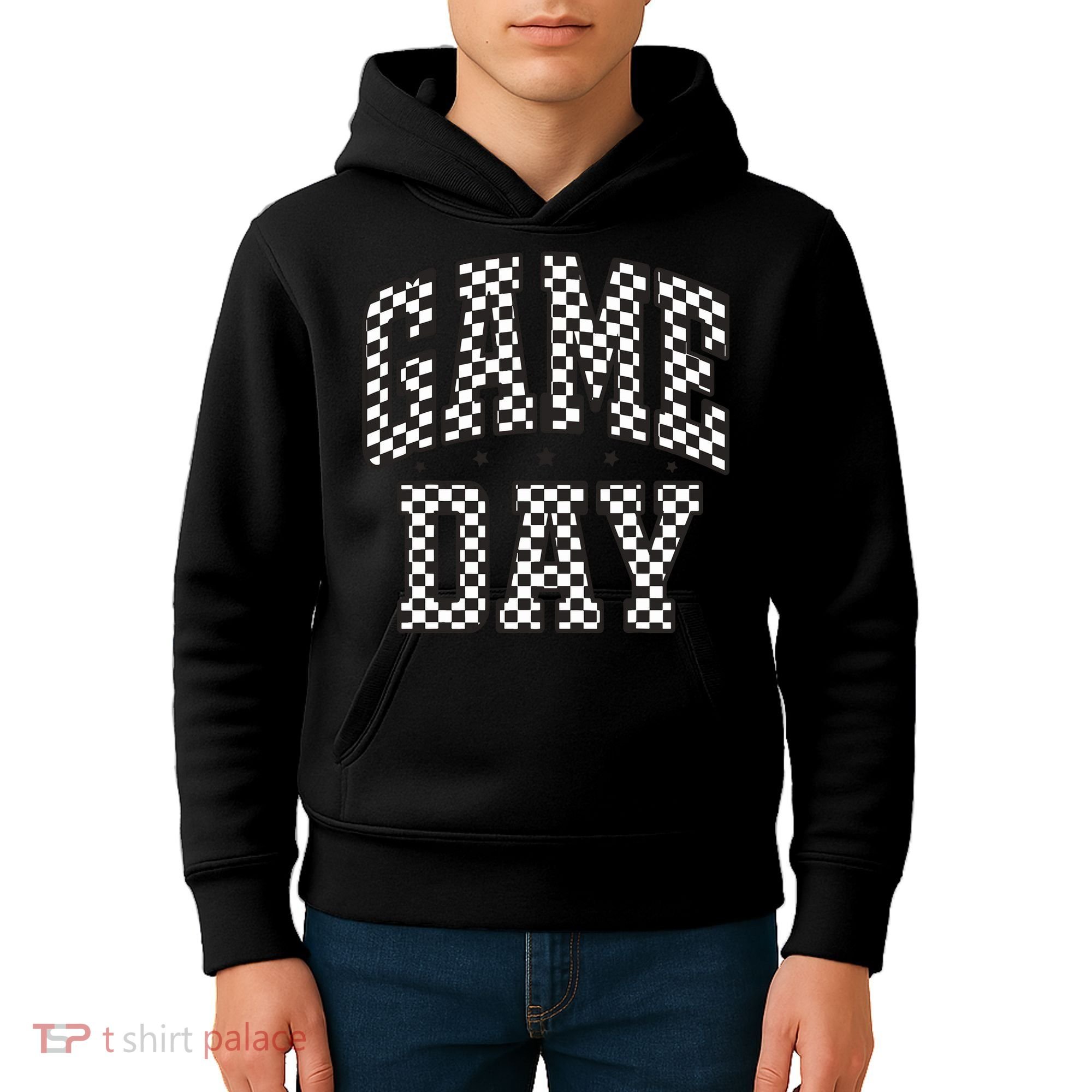 Funny Checkered Game Day Football Black White Gift Women Kids Hoodie