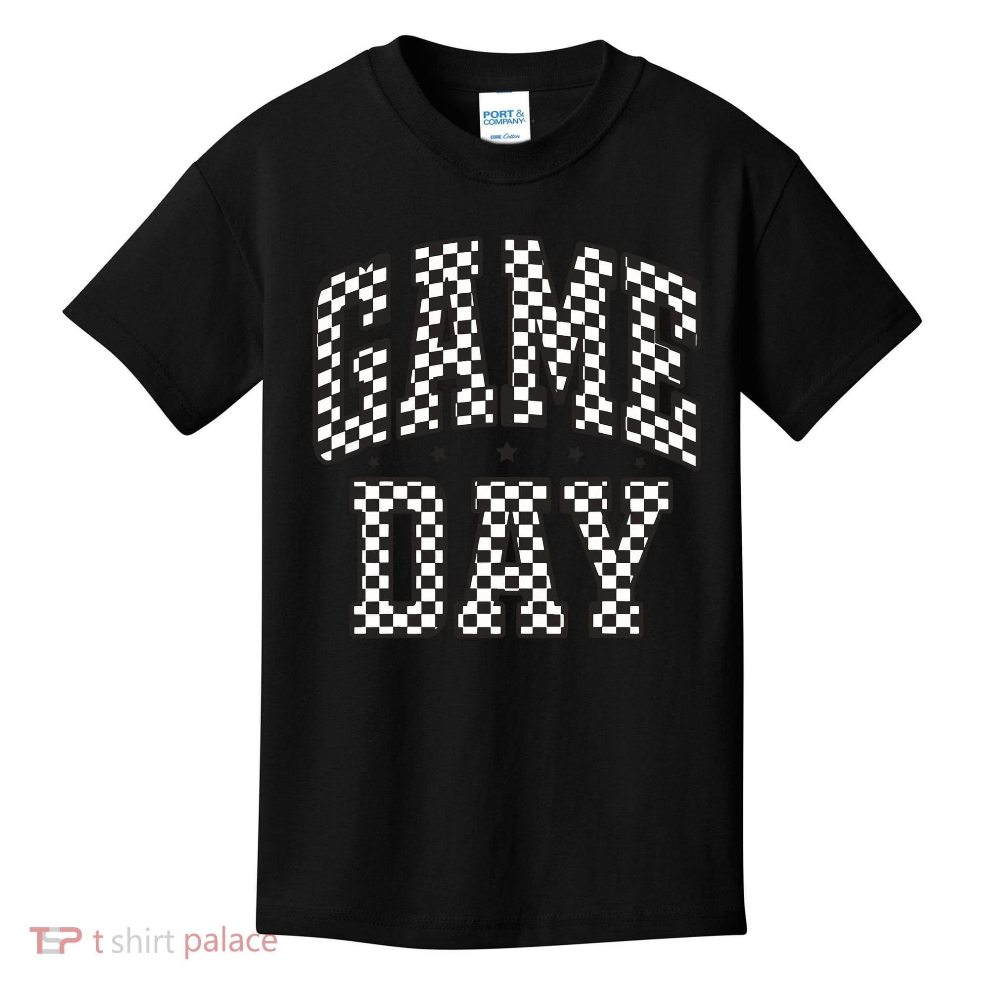Funny Checkered Game Day Football Black White Gift Women Kids T-Shirt