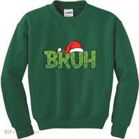 Funny Christmas Grinch Bruh Kids Sweatshirt thumb 0
