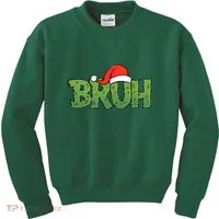 Funny Christmas Grinch Bruh Kids Sweatshirt thumb 0