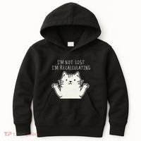 Funny Cat Gpsinspired Joke I’M Not Lost I’M Recalculating Kids Hoodie thumb 0