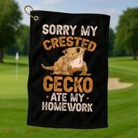 Fun Crested Gecko Eyelash Lizard Boy Girl Herpetologist Golf Towel thumb 1