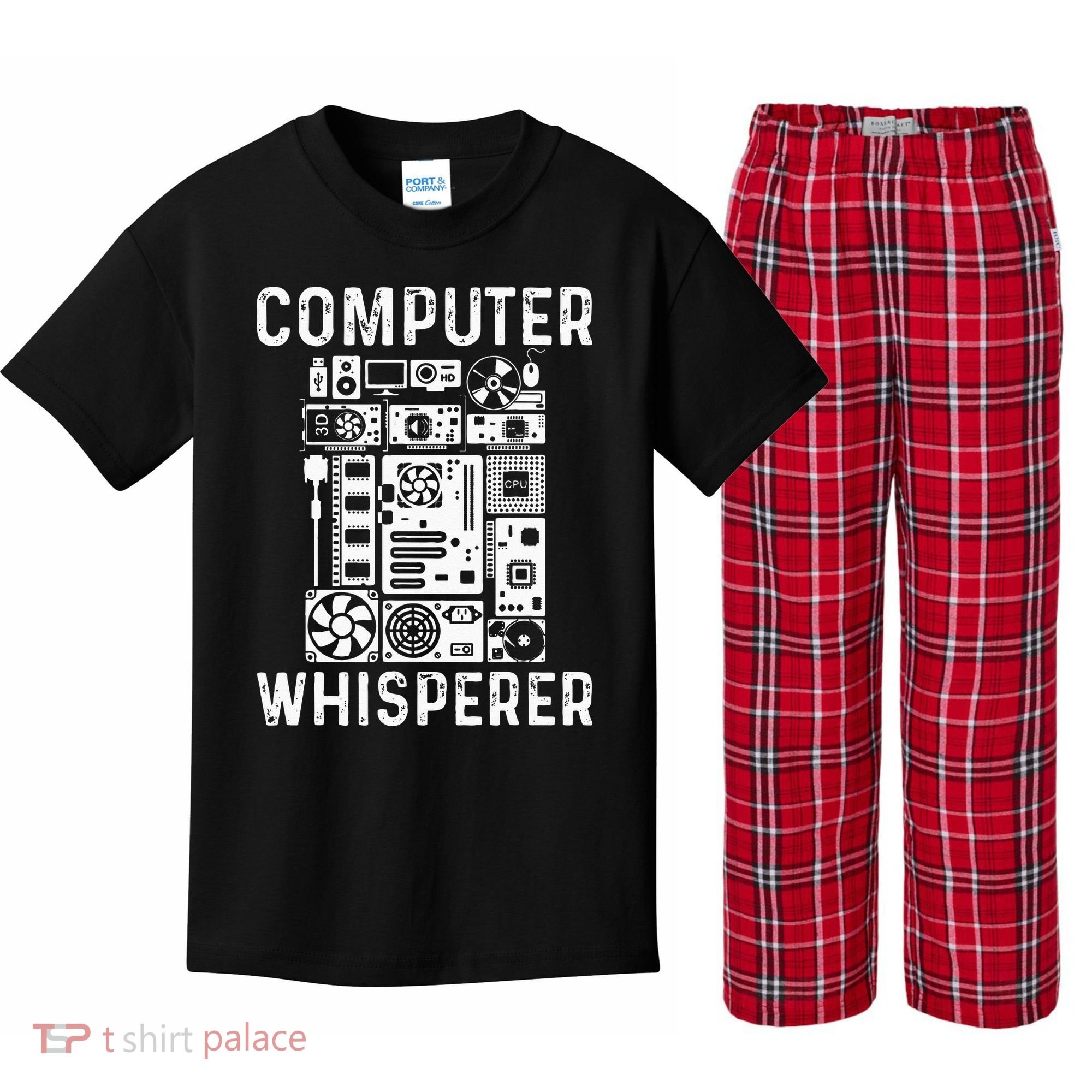 Funny Computer Geek Tech Nerd Gift Men Women Cool Support Kids Plaid Pajama Set