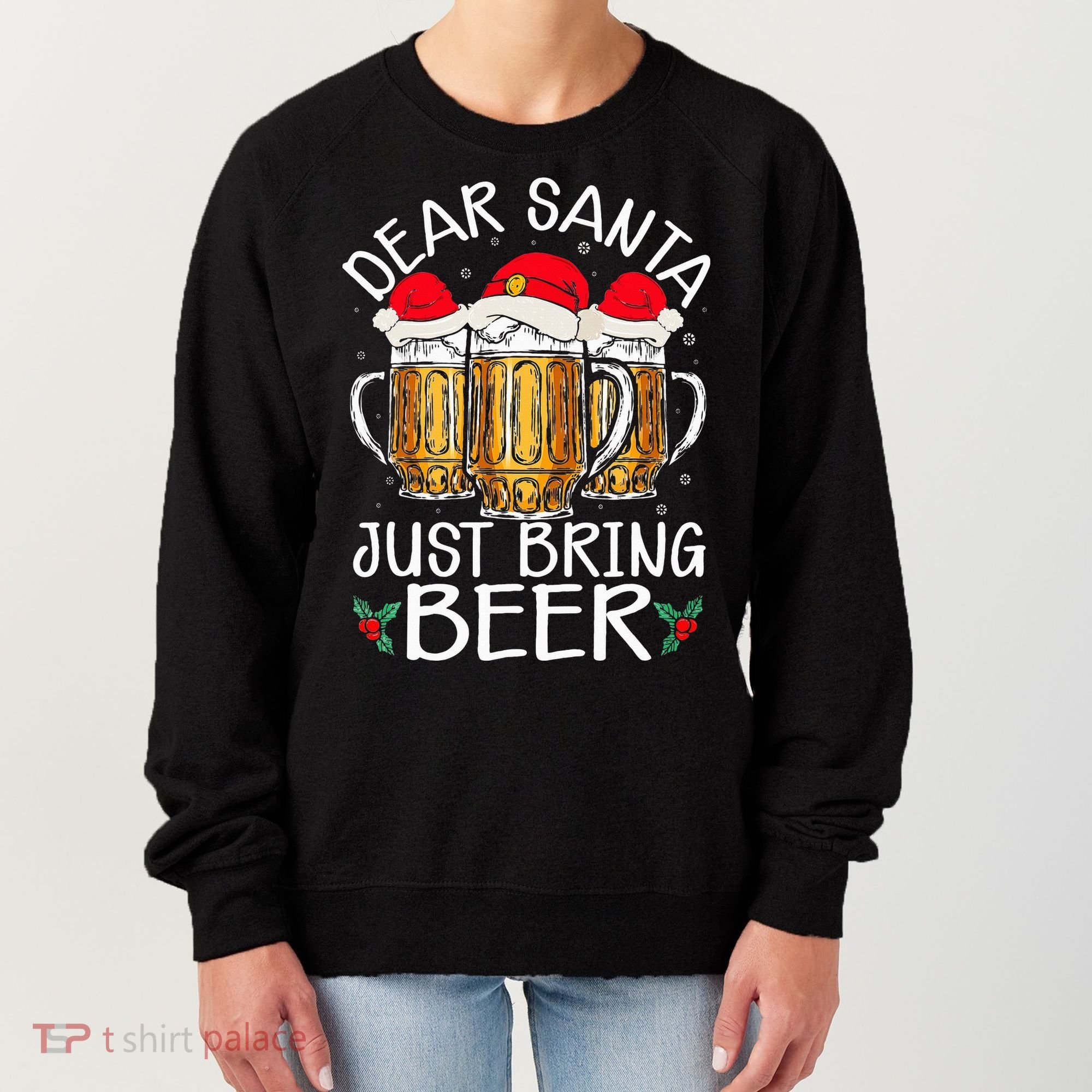 Funny Christmas Hat Dear Santa Bring Beer Festive Women's Sweatshirt
